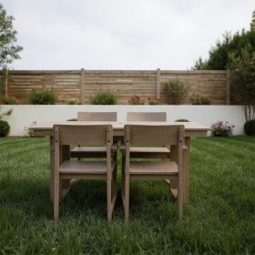 5-Piece HDPE Outdoor Dining Set For 4 - Weather-Resistant Patio Table With Umbrella Hole And 4  Armrest Chairs, Durable Garden Furniture For Backyard, (Option: Wood)