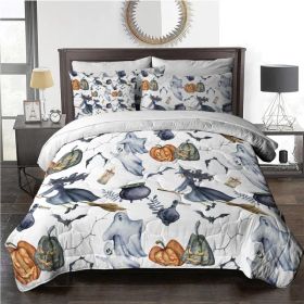 8pcs Halloween Comforter Set, Witch Pattern Bed In A Bag Bedding With Comforter Sheet Sham - 1 Comforter, 2 Pillow Shams, 1 Flat Sheet, 1 Fitted Sheet (Option: Queen-White)