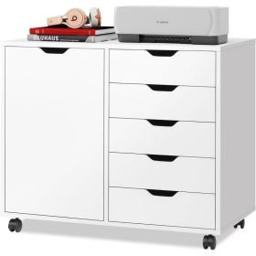A 5-layer Wooden Filing Cabinet With Adjustable Shelves And Wheels, Suitable For Home Offices (Option: White)