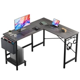 L Shaped Computer Desk With Storage Bag And CPU Holder, Reversible Corner Office Desk, Workstation For Gaming Study Home (Option: Gray49IN)