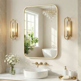 Wall Mirror With Rectangular Metal Frame (Option: Gold3048)
