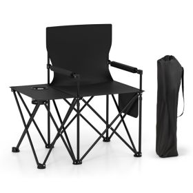 Oversized Camping Chair With Side Table And 2 Storage Pockets PU Coated Oxford Cloth For Camping, RV Trip Or Family Travel (Option: Black)