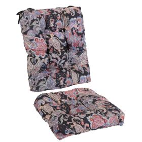 2Pcs Waterproof Rocking Chair Cushion Upper And Lower Back And Seat Sets With Non-Slip Ties Oxford Cloth Surface Polyester Filling Comfortable For Ind (Option: BlackPinkLeaf)