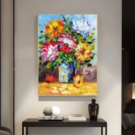 Vase of Colorful Flowers - Hand Painted Palette Knife Flower Oil Painting On Canvas Thick Paints Heavy Texture (Style: 01, size: 100X150cm)