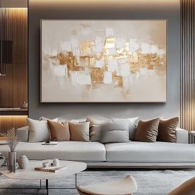 White gold Oversize Framed Oil Painting Canvas Artwork Extra Large Modern Palette Knife Texture Abstract Wall Art (Style: 01, size: 60X90cm)