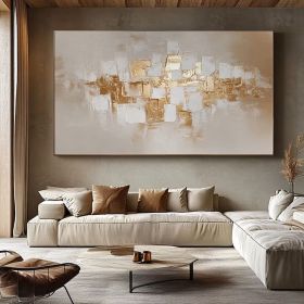 White gold Oversize Framed Oil Painting Canvas Artwork Extra Large Modern Palette Knife Texture Abstract Wall Art (Style: 01, size: 140x210cm)