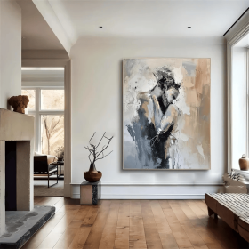 black art Abstract Lady Framed Woman painting Original black Wall Art Woman Canvas Art Faceless Portrait Painting Lovers' decor oil painting (Style: 01, size: 60X90cm)