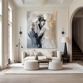 black art Abstract Lady Framed Woman painting Original black Wall Art Woman Canvas Art Faceless Portrait Painting Lovers' decor oil painting (Style: 01, size: 100X150cm)