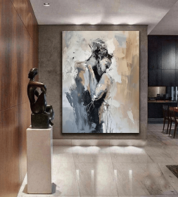 black art Abstract Lady Framed Woman painting Original black Wall Art Woman Canvas Art Faceless Portrait Painting Lovers' decor oil painting (Style: 01, size: 140x210cm)