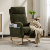 Modern Accent Rocking Chair Rocking Chair with Solid Wood Legs, Upholstered Nursery Glider Rocker, Comfy Armchair with Side Pocket