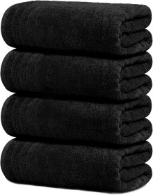 Pack of 4 Extra Large Bath Towels 30 x 60 Inches, 100% Cotton, Larger & Lighter Weight, Quicker to Dry, Super Soft and Absorbent, Perfect for Bathroom (Color: Black)