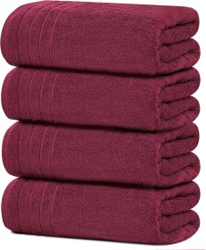 Pack of 4 Extra Large Bath Towels 30 x 60 Inches, 100% Cotton, Larger & Lighter Weight, Quicker to Dry, Super Soft and Absorbent, Perfect for Bathroom (Color: Burgundy)