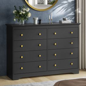 8 Drawer Dresser For Bedroom, Wood Storage Cabinet With Golden Metal Handles, Modern Closet Of Drawers for Living Room (Color: Black)