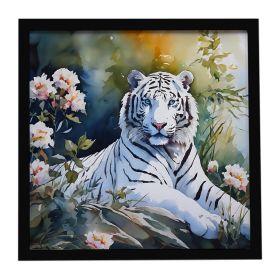 White Tiger Framed Metal Print Bathroom, Kitchen, Office, Home Decor Wall Art Ready to Hang, Square, 8X8 (Default: Default)