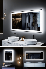 Triple Color Temperature/LED/RGB Smart Touch Control Bathroom Mirror with Tempered Glass, Adjustable Light, Fog & Shatterproof, Memory Function (S3R13874UL55"x30": S3R14091UL55"x36")