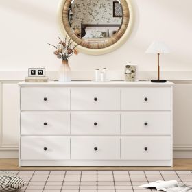 9 Drawer Dresser for Bedroom, Storage Cabinet With Metal Handles, Modern Closet Of Drawers for Living Room (Color: White)
