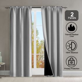 Rod Pocket Thermal Insulated with Coated Lining 52 in. W x 63 in. L Indoor Blackout Curtains (Set of 2) (Color: Gray)