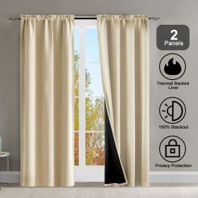 Rod Pocket Thermal Insulated with Coated Lining 52 in. W x 63 in. L Indoor Blackout Curtains (Set of 2) (Color: Beige)