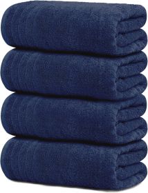 Pack of 4 Extra Large Bath Towels 30 x 60 Inches, 100% Cotton, Larger & Lighter Weight, Quicker to Dry, Super Soft and Absorbent, Perfect for Bathroom (Color: Navy)