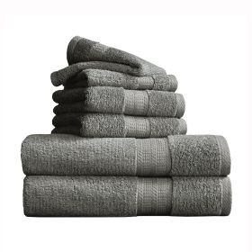 Soft Linen Luxury 6 Piece Towel Set, 2 Bath Towels 2 Hand Towels 2 Washcloths (Color: Gray)
