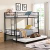 Over Twin Bunk Bed Frame with Trundle,Metal Bunkbed with Sturdy Guard Rail and 2 sideLadders for Kids/Adults,Can be Divided Into Two Beds