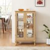 2 Doors Curio Cabinet with Tempered Glass Doors, Curio Cabinets with Mirrored Back Panel and Adjustable Shelves, Lighted Display Cabinet for Home