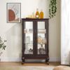 2 Doors Curio Cabinet with Tempered Glass Doors, Curio Cabinets with Mirrored Back Panel and Adjustable Shelves, Lighted Display Cabinet for Home