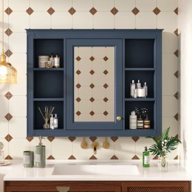 35'' x 27.5'' Medicine Cabinet, Wall Mounted Bathroom Storage Cabinet, Modern Bathroom Wall Cabinet with Mirror (Color: Blue)