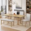 Farmhouse 76inch 6-Piece Extendable Dining Table Set Trestle Kitchen Table Set with 18inch Removable Leaf and Upholstered Dining Chair and Bench