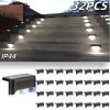 Led Solar Deck Lights 32 Pack Waterproof and Wide Use for Outdoor Stairs Step Fence Railing Yard and Patio Auto On/Off Easy Installation(Warm Whi