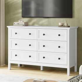 6 Drawer Dresser For Bedroom, Wood Storage Cabinet With Black Handles, Modern Closet Of Drawers for Living Room (Color: White)