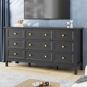 9 Drawer Dresser For Bedroom, Wood Storage Cabinet With Metal Handles, Modern Closet Of Drawers for Living Room (Color: Black)