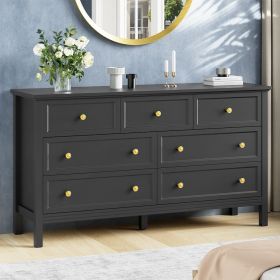7 Drawer Dresser For Bedroom, Wood Storage Cabinet With Meta Handles, Modern Closet Of Drawers for Living Room, TV Stand Dresser (Color: Black)