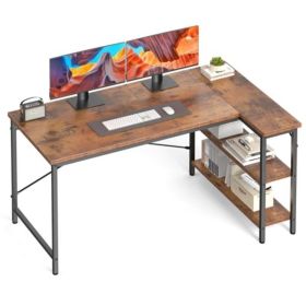 L-shaped Office Desk, 39-inch Computer Desk, Writing Work Desk With Reversible Storage Rack (Option: Brown 55in)