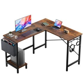 L Shaped Computer Desk With Storage Bag And CPU Holder, Reversible Corner Office Desk, Workstation For Gaming Study Home (Option: Rust49IN)