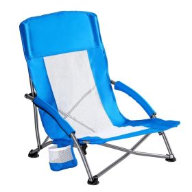 Portable Folding Camping Chair, With Storage Pockets And Backpack, Mesh-ventilated Chair Back (Option: Blue)
