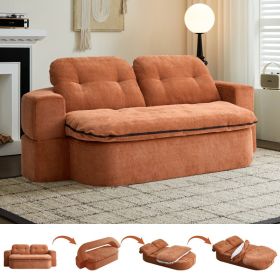 Modern Floor Sofa With 2 Pillows,Convertible Corduroy Fabric Foam-Filled Sleeper Sofa Bed, No Assembly Required,Convertible Sofa Cushion Unfolds Into (Option: Caramel)