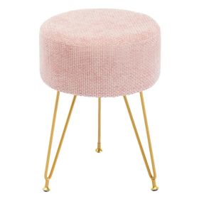 Round Low Stool, With Artificial Fur Seat Cover, Equipped With 3 Metal Legs, Suitable For Dressing Room, Living Room And Bedroom. (Option: Pink)
