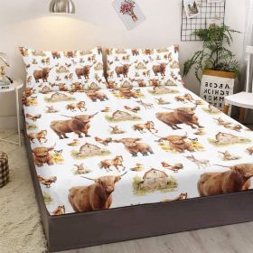 3pcs Little Cow And Duck Pet Theme Children's Fun Style Minimalist Comfort Series Bed Sheet And Two Pillowcases Bedding For All Seasons Use (Option: Full-White)