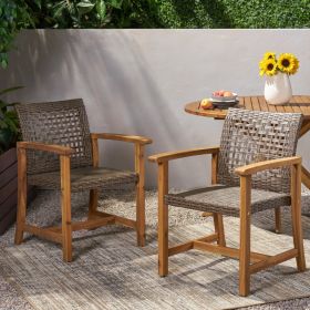 HAMPTON WOOD AND WICKER DINING CHAIR  SET OF 2 (Option: Brown)