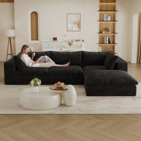 118.2 Cloud Sofa,Corduroy Fabric,Deep Seat Couches,Double-layer Design,Removable Cushion,No Assembly, DIY Combination For Living Room, Bedroom,Confere (Option: Black)