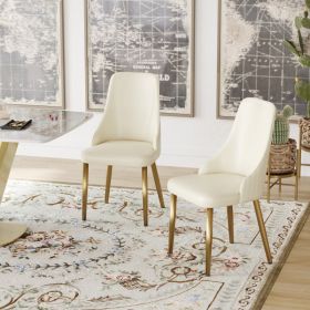 Modern PU Sponge-filled Dining Chair, Solid Wood Metal Legs, Suitable For Restaurants, Living Rooms And Rooms- Set Of 2 (Option: Beige)