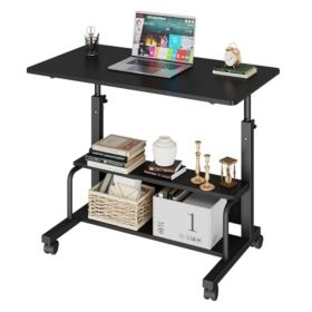 31.5-inch Manual Standing Office Desk, Portable Computer Table With Adjustable Height, Equipped With Lockable Wheels And Double-layer Storage Space (Option: Black)