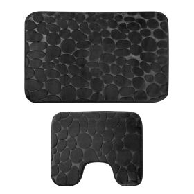 2 Pcs/Set Bathroom Rugs Luxury Flannel Non-Slip Bathroom Rugs Set Soft Pebbles Shower Absorbent Carpet U-Shaped Toilet Mat Washable for Bathroom Entra (Color: Black, size: One size)
