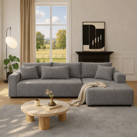 Vacuum Compressed Sectional Sofa with Chaise, Space-Saving Modern Couch, Soft BouclÃ© Fabric Upholstery (Color: grey)