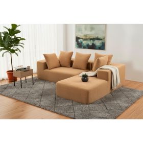 Vacuum Compressed Sectional Sofa with Chaise, Space-Saving Modern Couch, Soft BouclÃ© Fabric Upholstery (Color: Brown)