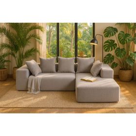 Vacuum Compressed Sectional Sofa with Chaise, Space-Saving Modern Couch, Soft BouclÃ© Fabric Upholstery (Color: Smoke-Grey)