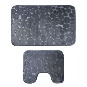 2 Pcs/Set Bathroom Rugs Luxury Flannel Non-Slip Bathroom Rugs Set Soft Pebbles Shower Absorbent Carpet U-Shaped Toilet Mat Washable for Bathroom Entra (Color: grey, size: One size)