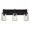 Vanity Light Fixtures 3 Light Modern Wall Sconces Lighting Black Bathroom Lights Wall Mounted with Hammered Glass Shade