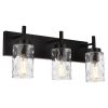 Vanity Light Fixtures 3 Light Modern Wall Sconces Lighting Black Bathroom Lights Wall Mounted with Hammered Glass Shade